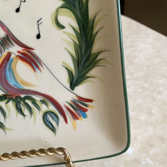 GAIL PITTMAN CHRISTMAS TRIMMINGS SQUARE SALAD PLATE - Four Calling Birds - Picture 5 of 8